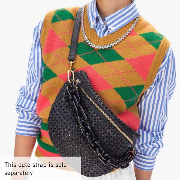 Clare V. Grande Rattan Woven Leather Belt Bag Crossbody Shoulder Bag Black - Picture 3 of 16